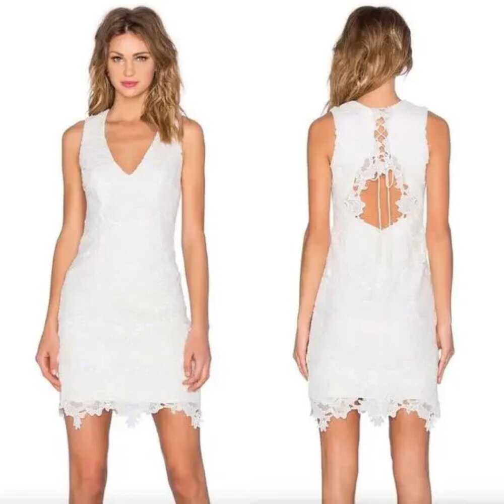 Bardot Rosette Lace Mini Dress